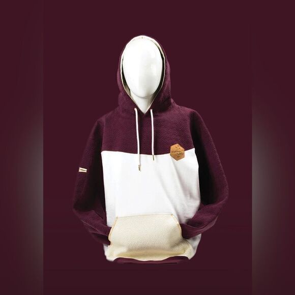 Mediums Collective Quilted Cut & Sew Hoodie - Maroon Wine - XL - Picture 1 of 11